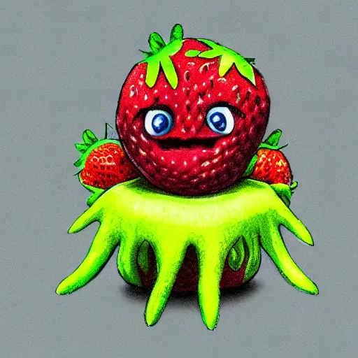 Image similar to strawberry creature with multiple eyes concept art