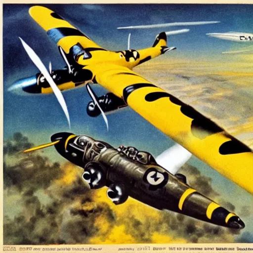 Image similar to a bumblebee painted b 2 9 bomber drops a bomb onto a sleeping soldier, ww 2 propaganda poster, highly detailed, no text