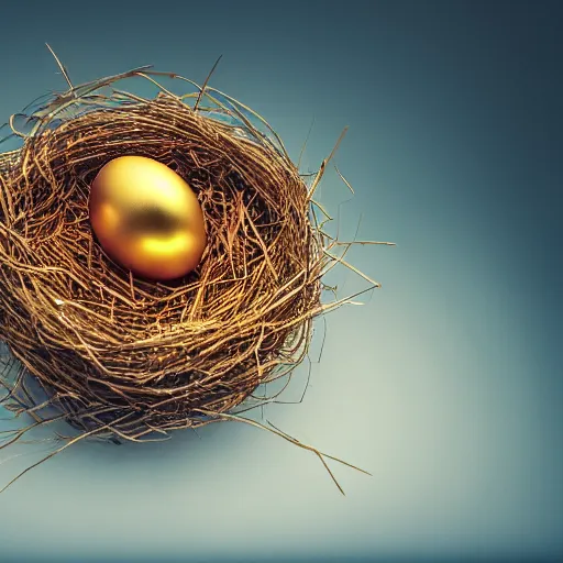 Prompt: a golden egg in a nest, studio shot, cinematic lighting, award winning, photography, 8 k