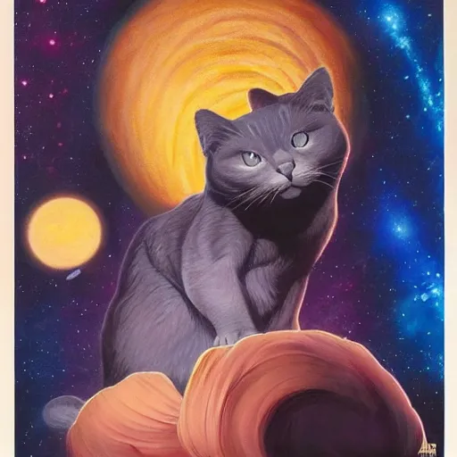 Prompt: a calm mind of astral cat by alex ross