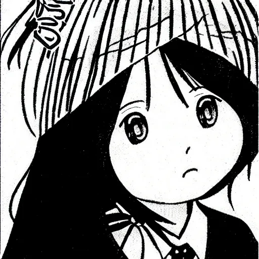Prompt: a beautiful school girl, Hayao Miyazaki manga style, black and white manga comic, Naoko Takeuchi manga style, shoujo manga