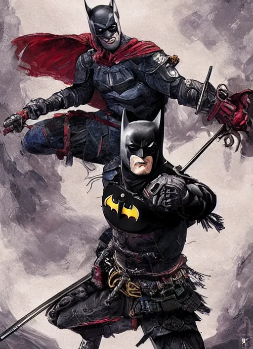 Image similar to digital _ painting _ of _ samurai batman _ by _ filipe _ pagliuso _ and _ justin _ gerard _ symmetric _ fantasy _ highly _ detailed _ realistic _ intricate _ port