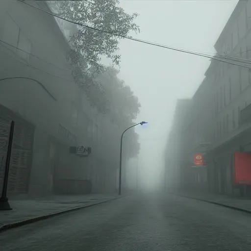 Prompt: silent hill one foggy streets, realistic, 4 k