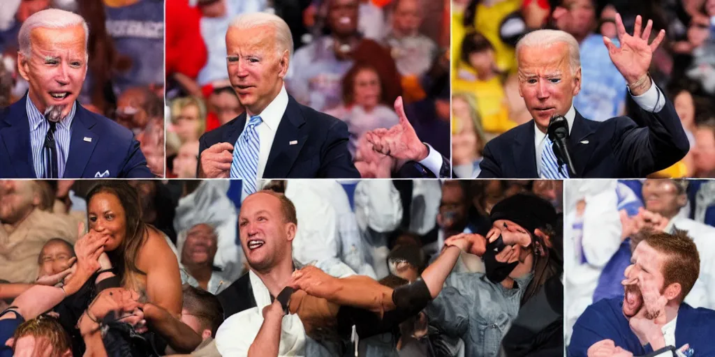 Prompt: joe biden wcw wrestling, detailed facial expressions, hyper detailed