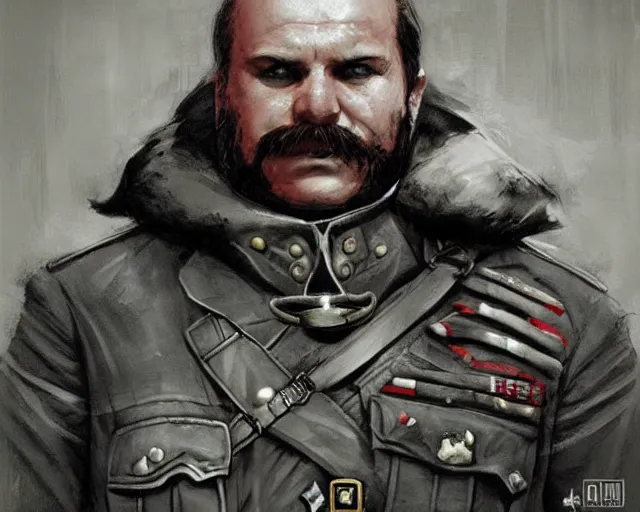 Image similar to portrait of doctor ivo robotnik as a waffen - ss officer, epic, tragic, dark fantasy art, fantasy, pretty, hd shot, digital portrait, beautiful, artstation, comic style, by artgerm, guy denning, jakub rozalski, magali villeneuve and charlie bowater