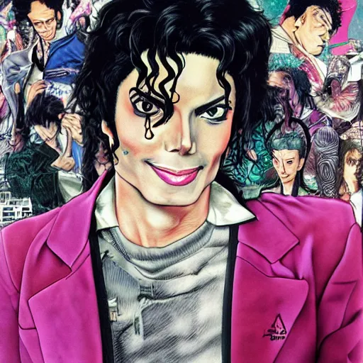 Prompt: a portrait of Michael Jackson in a scenic environment by Hirohiko Araki, JoJos bizarre adventure cover art, hyperdetailed