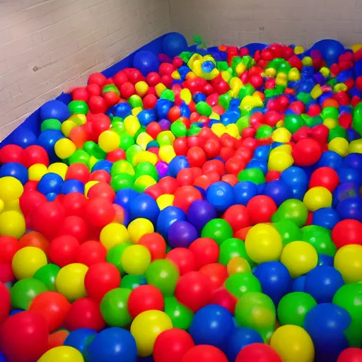 Prompt: endless corridors where the floor is a ballpit