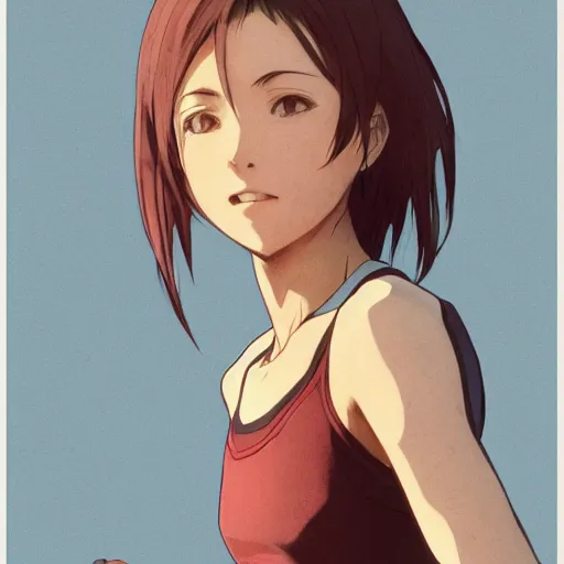 Image similar to a girl is running, red sport clothing, marathon, anime style, brown short hair, hair down, symmetrical facial features, from arknights, hyper realistic, rule of thirds, extreme detail, detailed 4 k drawing, safebooru, realistic lighting, by alphonse mucha, greg rutkowski, backlit