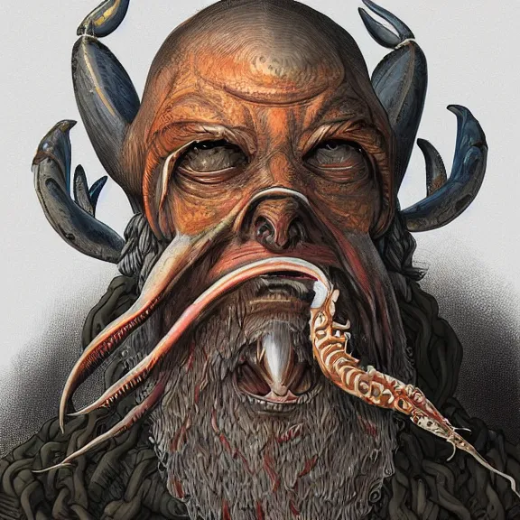 Prompt: A portrait of a man crossed with a crab and a squid, D&D rulebook illustration, fantasy, highly detailed, digital drawing