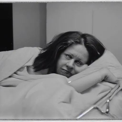 Image similar to woman who has given birth to a squishy inflatable toy, in hospital bed, French film, archival footage, technicolor film expired film, 16mm