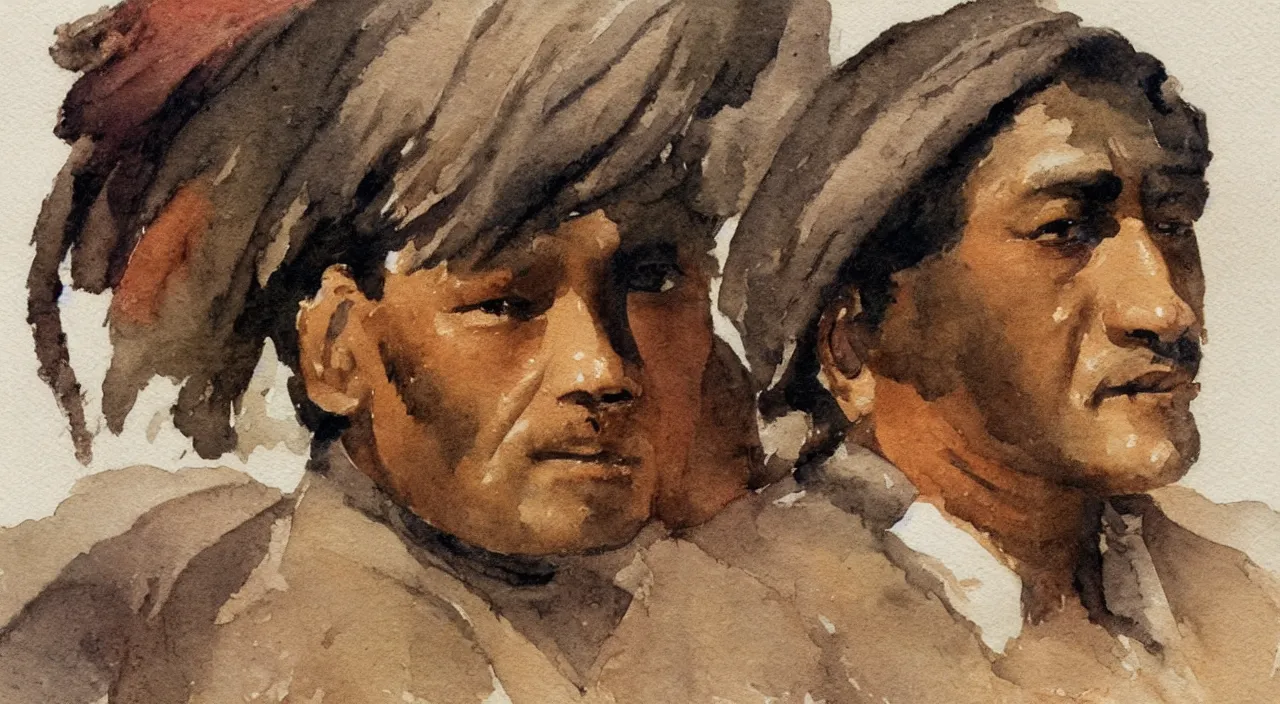 Image similar to close up portrait an indian, watercolor, Winslow Homer