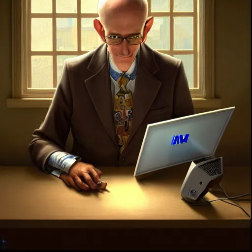 Prompt: aardvark moderating an internet forum on his ibm personal computer, elegant intricate digital painting artstation concept art by mark brooks and brad kunkle detailed