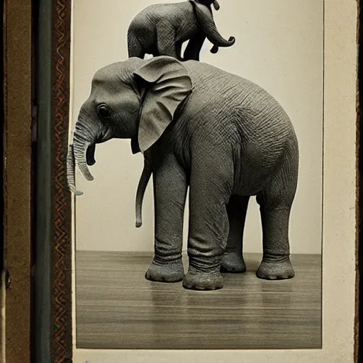 Image similar to a man on a chair with his miniature elephant on his lap