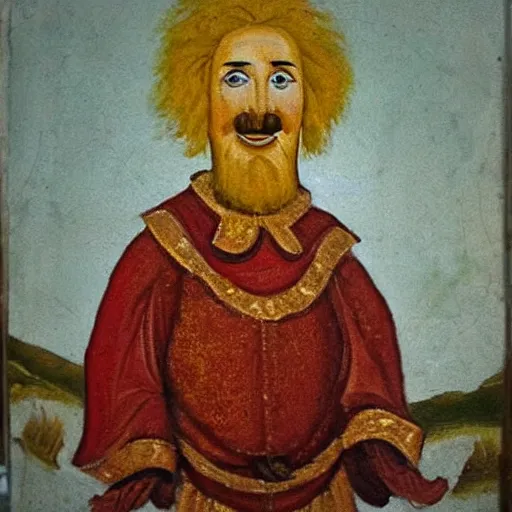 Image similar to 9 th century oil painting of king ronald mcdonald