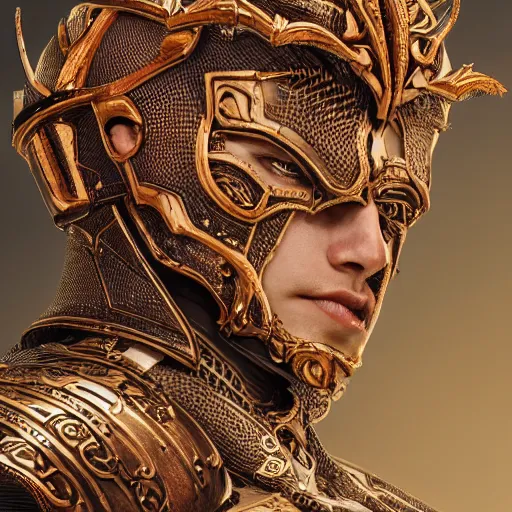 Image similar to portrait art of 8k ultra realistic knight, detailed intricate ornate armor made of cherry wood, organic, full of colour, cinematic lighting, battered, trending on artstation, 4k, hyperrealistic, focused, extreme details,unreal engine 5, cinematic, masterpiece, art by ayami kojima
