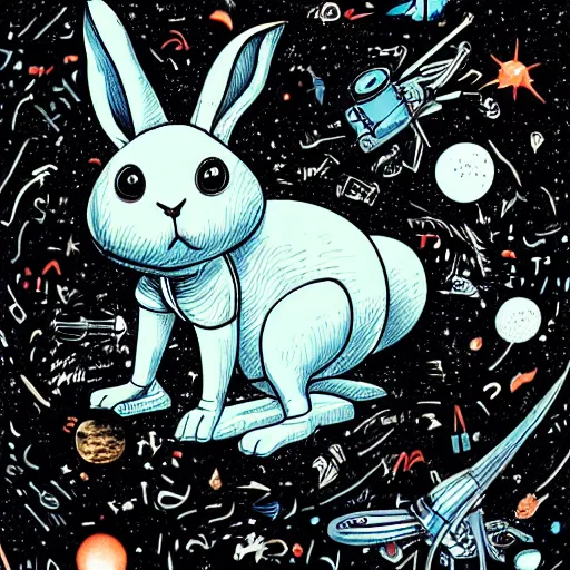 Image similar to A lost sci-fi rabbit, space rabbit, interstellar black hole, by James Jean And WLOPPRO