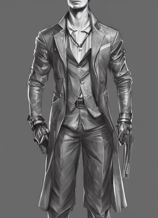 Prompt: a highly detailed illustration of Daniel Matsunaga as serious detective wearing detective coat, dramatic standing holding closed book pose, muscular, intricate, elegant, highly detailed, centered, digital painting, artstation, concept art, smooth, sharp focus, league of legends concept art, WLOP