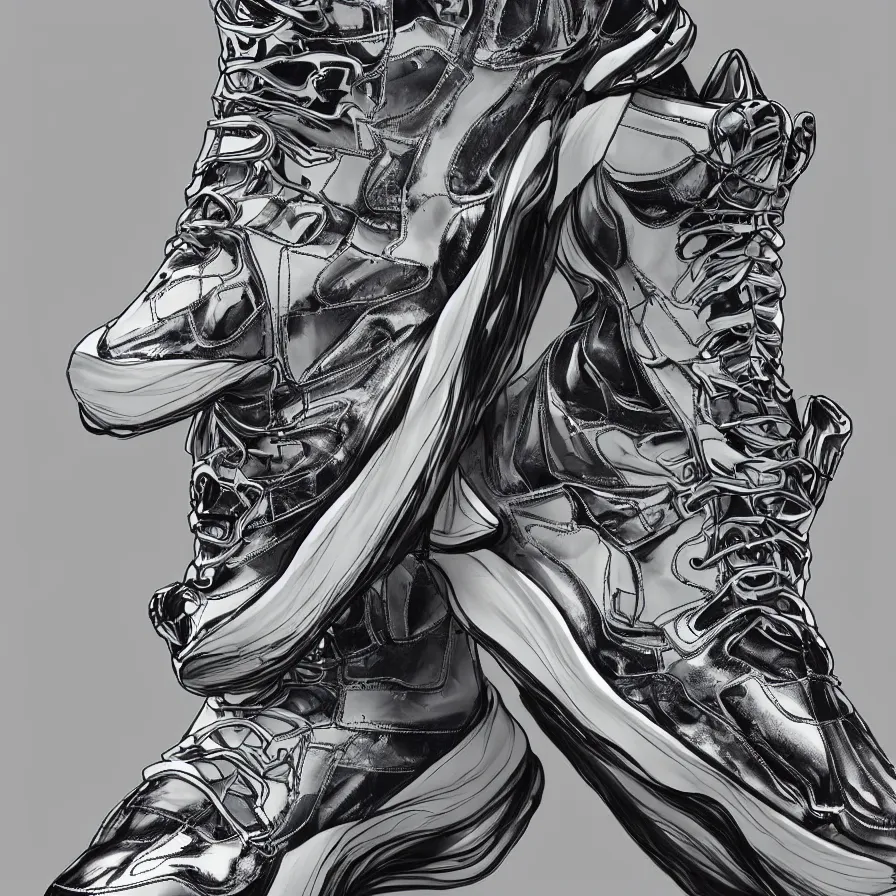 Image similar to futuristic balenciaga sneakers, nft art, highly detailed, hyper realistic, art by todd mcfarlane