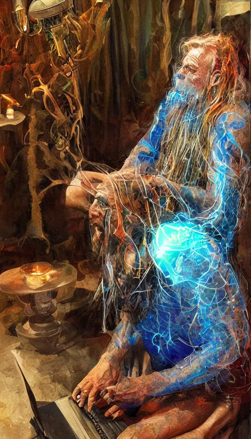 Image similar to portrait of a digital shaman, by james gurney