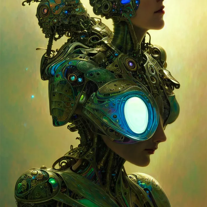 Image similar to organic cyborg, iridescent bettle, diffuse lighting, fantasy, intricate, elegant, highly detailed, lifelike, photorealistic, digital painting, artstation, illustration, concept art, smooth, sharp focus, art by john collier and albert aublet and krenz cushart and artem demura and alphonse mucha