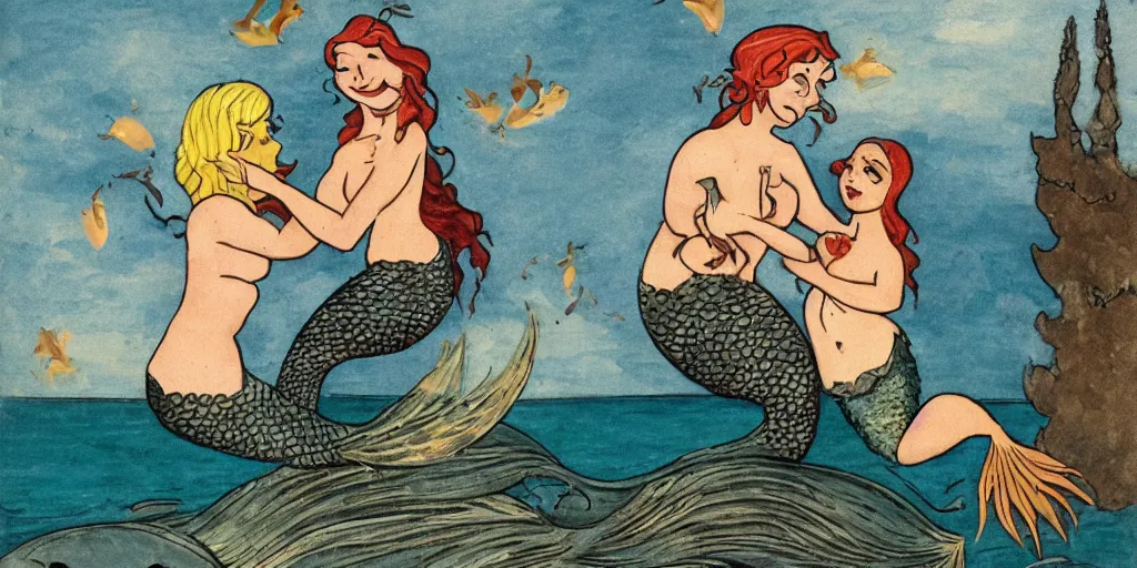 Image similar to hungry mermaid holding frightened sailor