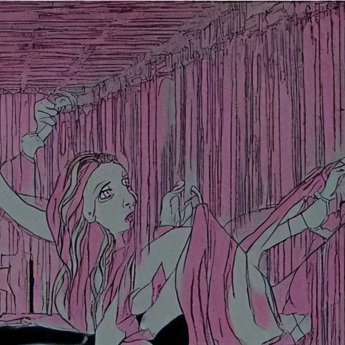 Prompt: Suspiria (1977), screenshot from the 1980's Saturday morning cartoon, highly detailed, smooth, sharp focus