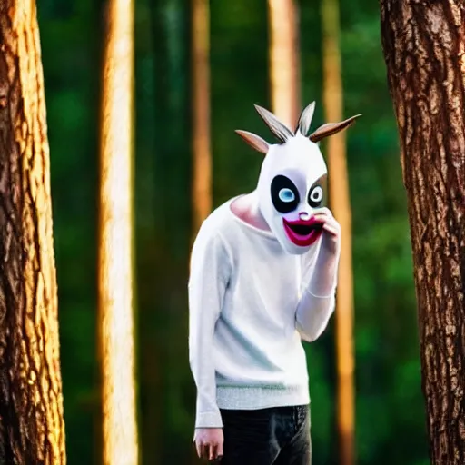 Image similar to very very very very cute anonymous, portrait, pixar style, forest background, cinematic lighting, award winning creature portrait photography