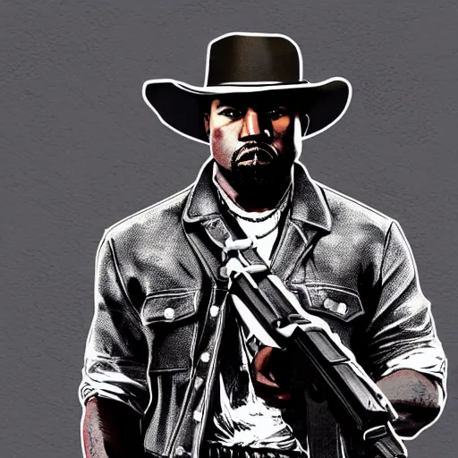 Prompt: kanye west in illustration red dead redemption 2 artwork of kanye west, in the style of red dead redemption 2 loading screen, by stephen bliss