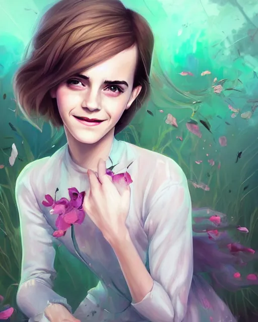 Image similar to beautiful full body Emma Watson smiling, art by Annegret Soltau, lois van baarle and loish and ross tran and rossdraws and sam yang and samdoesarts and artgerm, digital art, highly detailed, intricate, sharp focus, Trending on Artstation HQ, deviantart, unreal engine 5, 4K UHD image, 3D unreal 5, DAZ, hyperrealistic, octane render, cgsociety, Photolab, Lightroom, 4K, Dolby Vision, Photography Award, Irving Penn, Irving Penn , Irving Penn , Irving Penn