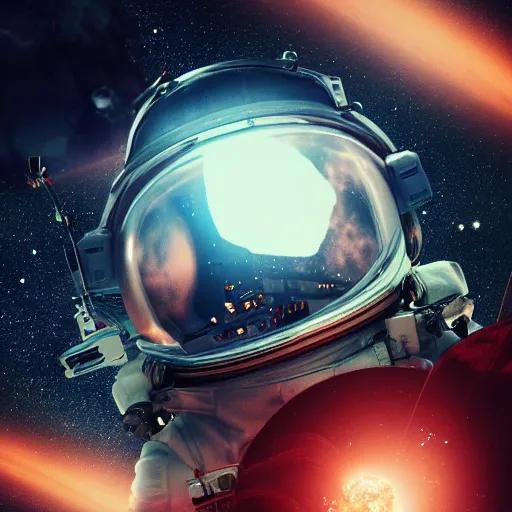 Image similar to an cinematic portrait of an astronaut entering the micro atom realm of the microscopic multiverse with a tiny micro spaceship, cinematic lighting, under a microscope, trending on Artstation, highly detailed, insane details