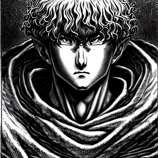 Image similar to a beautiful portrait of man by kentaro miura and gustave dore, berserk style, hyperdetailled manga character