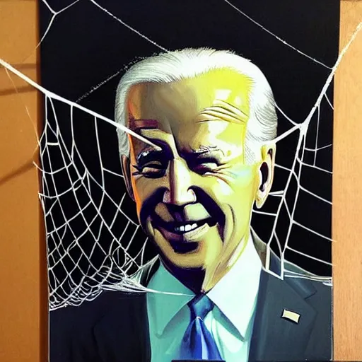 Image similar to “ painting of joe biden caught in a spider ’ s web ”