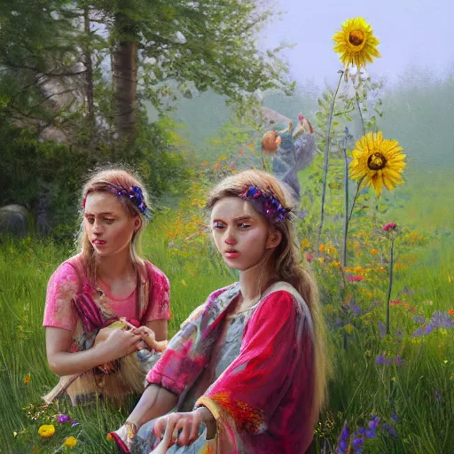 Image similar to midsommar 3, oil painting, ultradetailed, artstation, ultradetailed, digital painting, ultradetailed