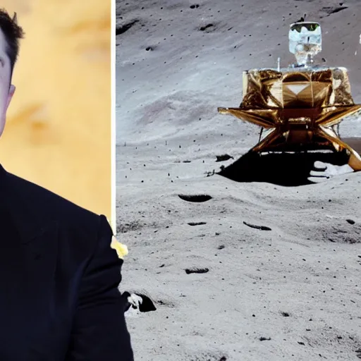 Prompt: Elon Musk crying on the moon, lunar surface made of cheese