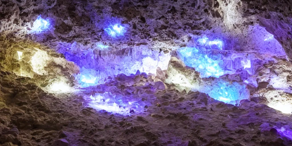 Prompt: glowing crystals in a dark cave