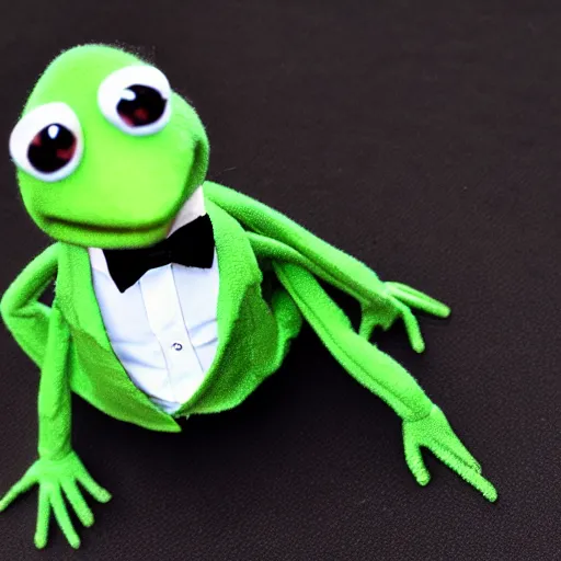 Prompt: photo of Kermit the frog in a tuxedo, playing at the stock market, 8k