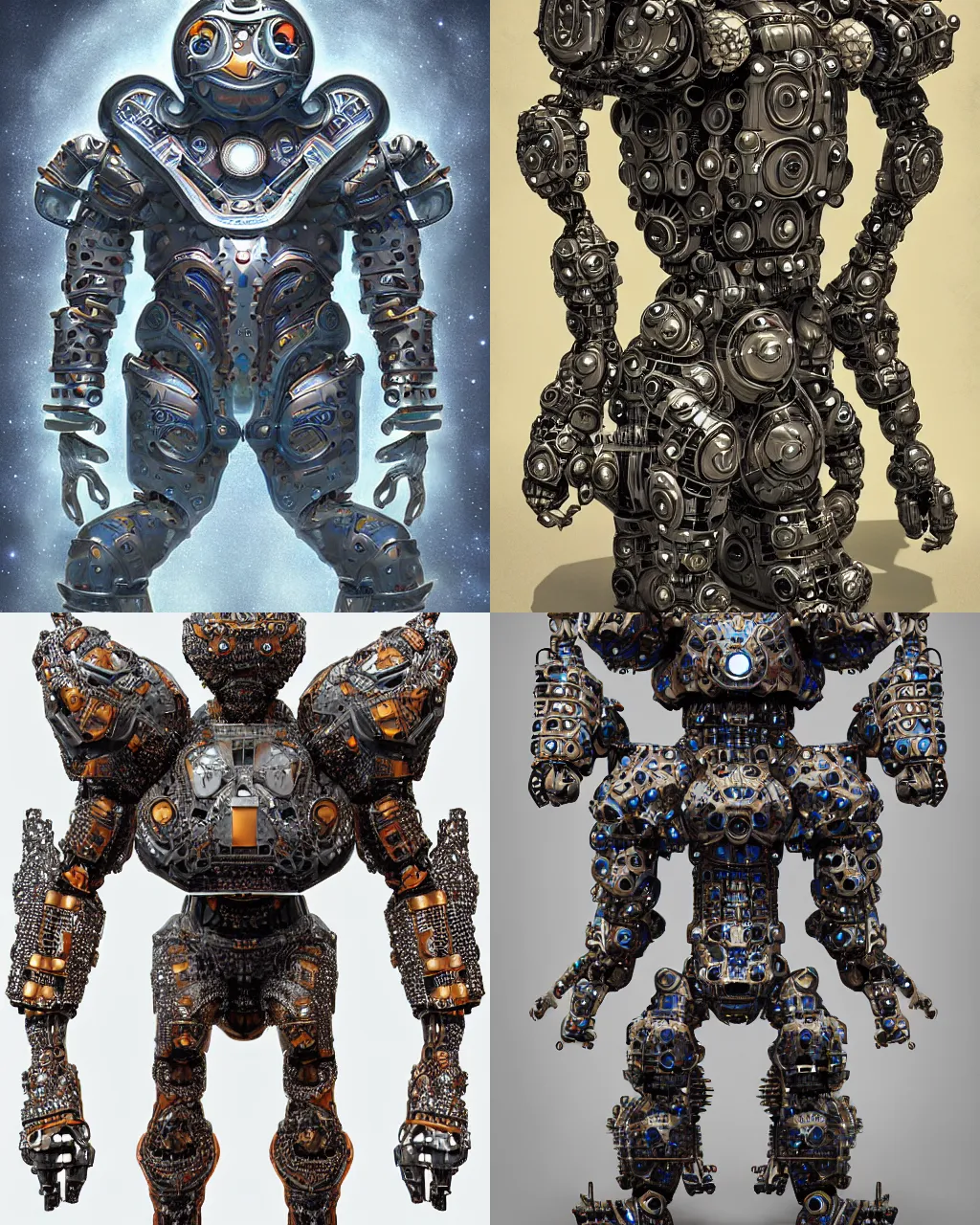 Prompt: symmetrical creature futuristic automaton golem in cosmic armor, with hex scales, galaxy, insanely detailed and intricate, balanced, sharp, ornate, elite, by federico pelat, jerad marantz