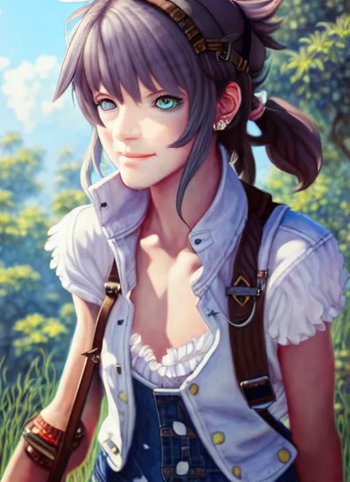 Image similar to a portrait of catgirl wearing white vest, and denim shorts an ultrafine detailed painting, detailed painting, detailed eyes, octopath traveler