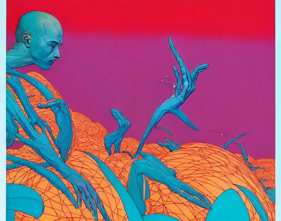 Image similar to ( ( ( ( the joy ) ) ) ) by mœbius!!!!!!!!!!!!!!!!!!!!!!!!!!!, overdetailed art, colorful, artistic record jacket design