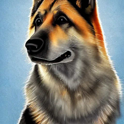 Image similar to anthropomorphic german Shepherd, Digital Art