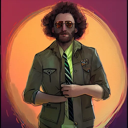 Image similar to vaush ian kochinski in the style of disco elysium