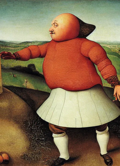 Image similar to full body detailed painting of silly round humpty dumpty with jack black facial expression, realistic, pieter brueghel