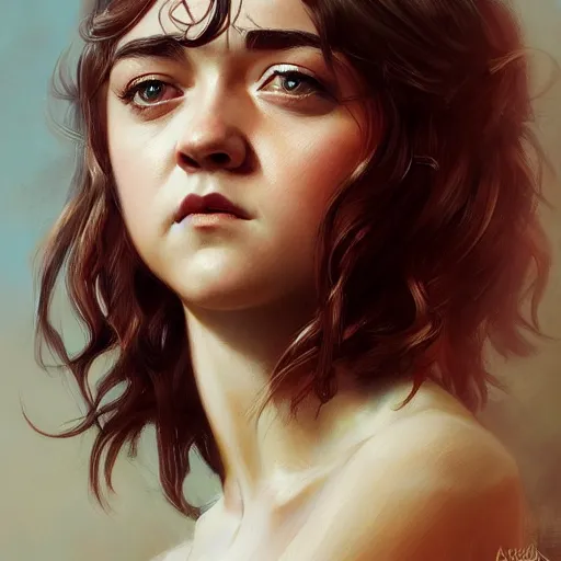 Image similar to ultra realistic illustration, maisie williams, intricate, elegant, highly detailed, digital painting, artstation, concept art, smooth, sharp focus, illustration, art by artgerm and greg rutkowski and alphonse mucha