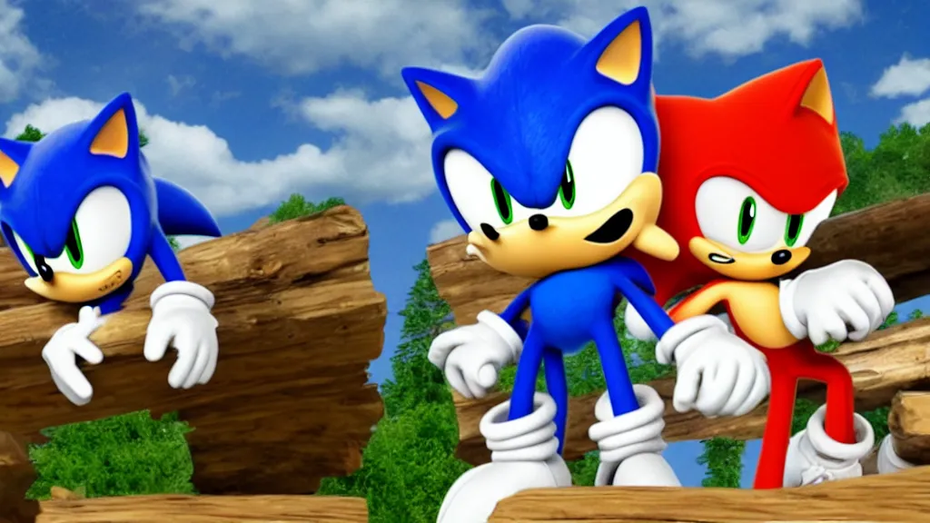 Image similar to A wholesome lively desktop background involving Sonic and Tails sitting in a log cabin sitting on a rug by the fireplace, talking and laughing, 4k, 8k, unrealengine, beautiful, amazing.