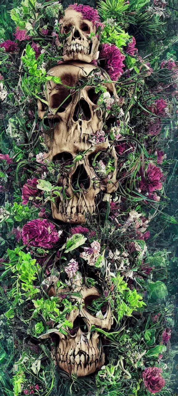 Image similar to robot skull degraded and filled with plants, stunning, 4 k, detailed,