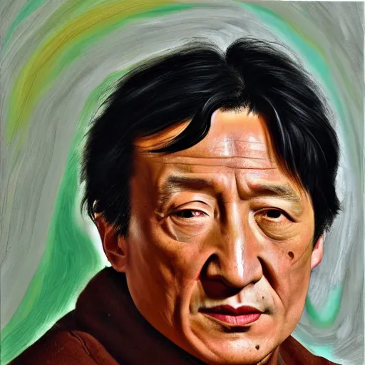 Image similar to high quality high detail painting by lucian freud, hd, portrait of mad jackie chan