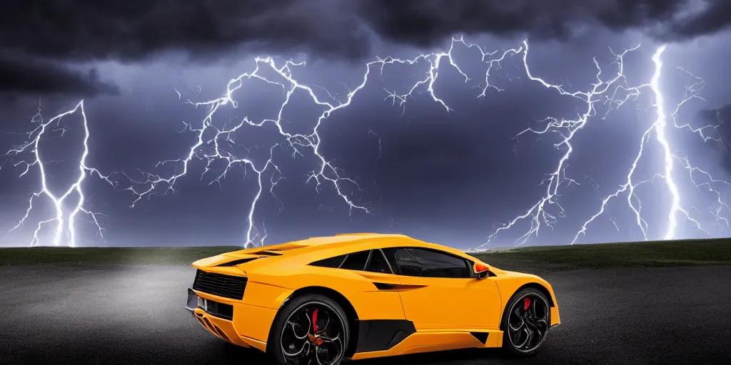 Image similar to rentgen photo of lamboghini get hit by lightning strike, 8k, photorealism,