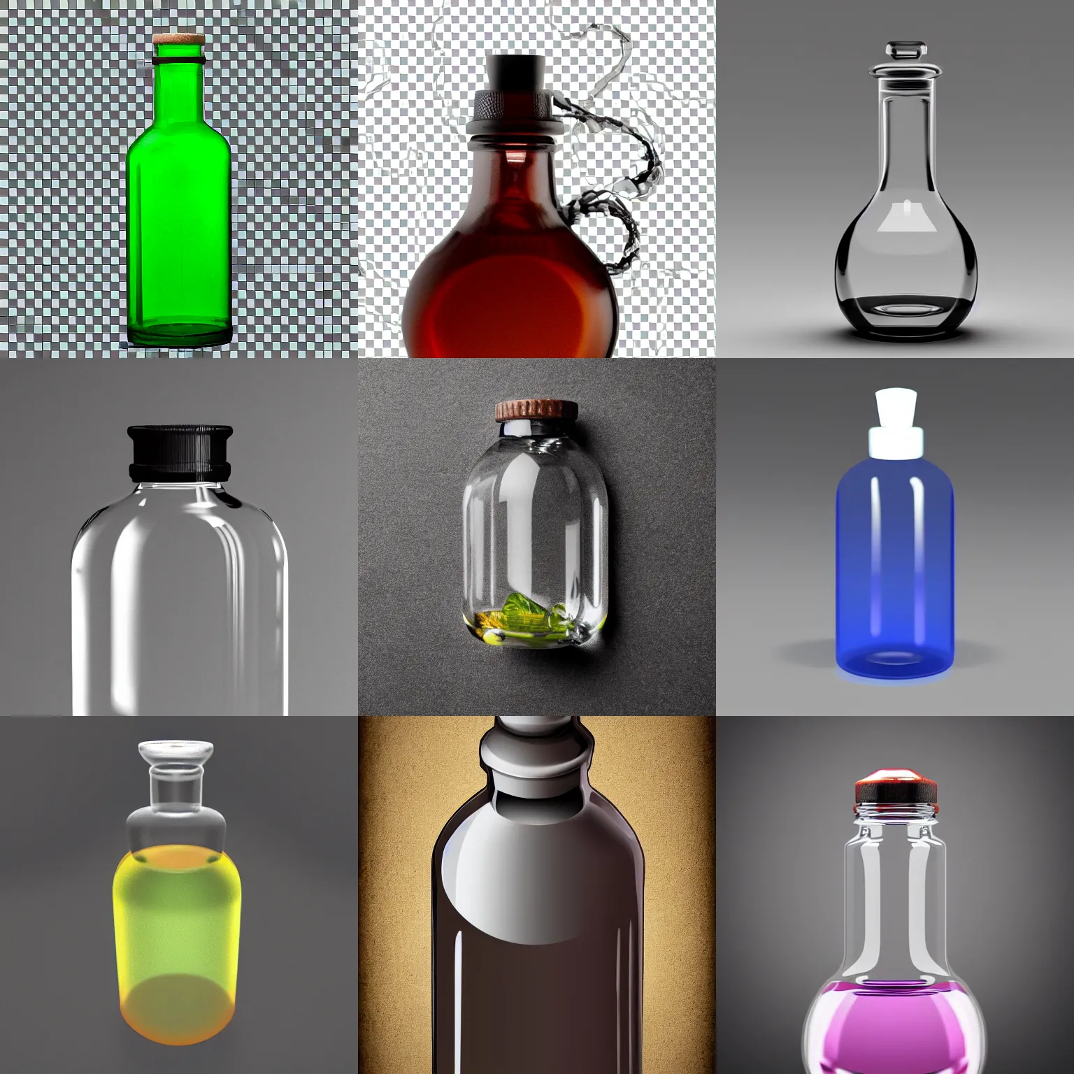 Prompt: potion bottle, 4 k, high quality, transparent