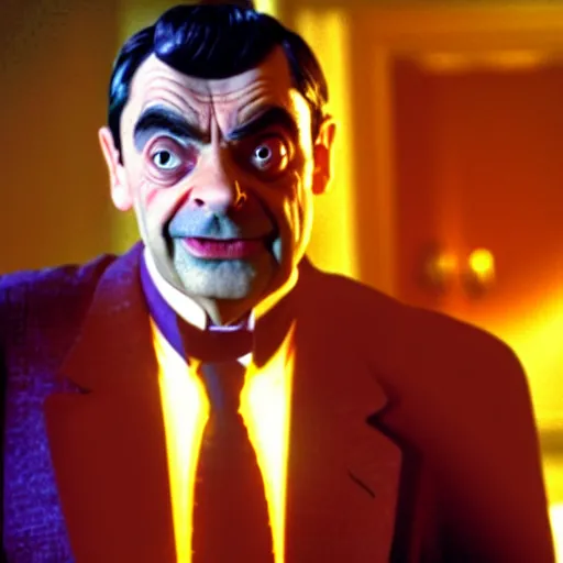 Prompt: mr. bean as thanos. movie still. cinematic lighting.! dream mr. bean as thanos from the avengers movie. movie still. cinematic lighting.