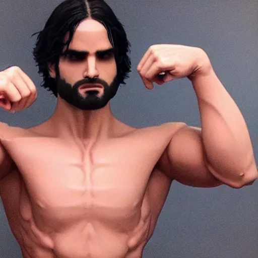 Image similar to “a realistic detailed photo of a guy who is an attractive humanoid who is half robot and half humanoid, who is a male android, Seth Rollins, shiny skin, posing like a statue, blank stare”